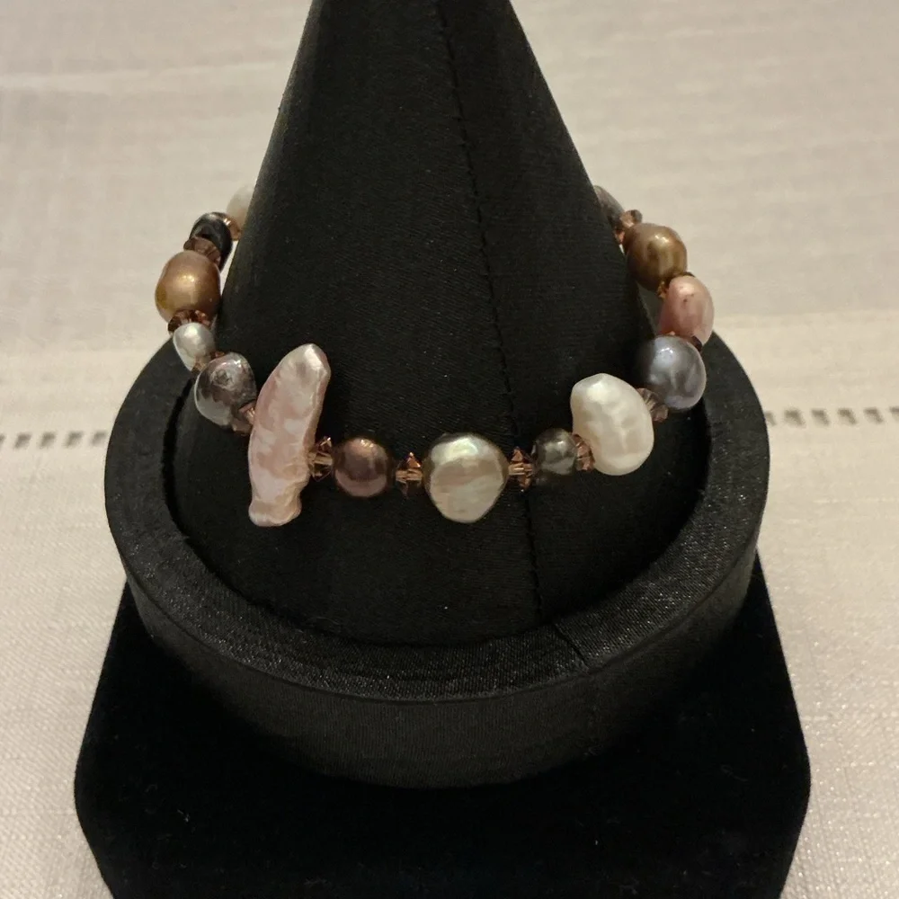 Baroque Pearl Silver Tone Toggle Beaded Bracelet